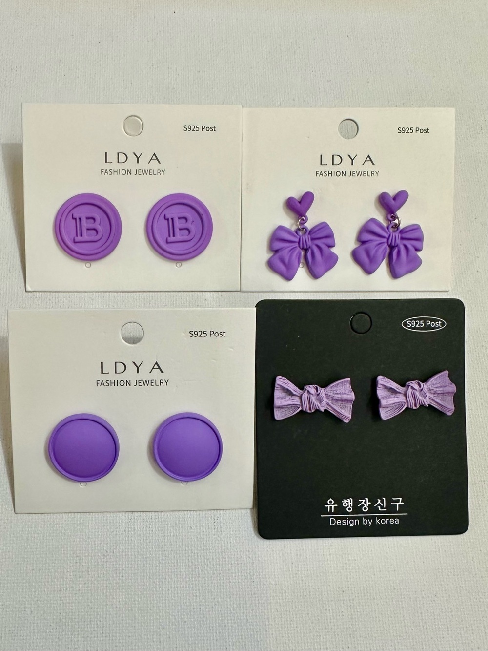 Purple Bow & Statement Earrings 4 Pair Bundle